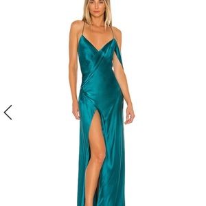MICHELLE MASON
X Revolve Strappy Cowl Wrap Gown In Dark Teal